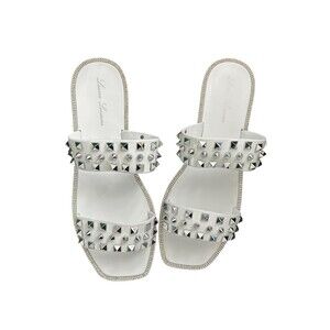 Lauren Larraine Studley White Flat Sandals 8.5 Studded Rhinestone Bling Jelly